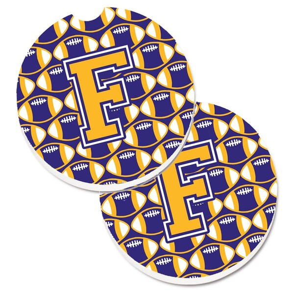 Carolines Treasures Letter F Football Purple and Gold Cup Holder Car Coaster, PK2 CJ1064-FCARC - main